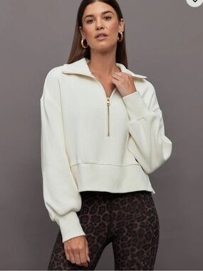 Ivory Varley Milano half-zip sweatshirt with textured ottoman knit Size XS